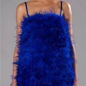 AKIRA Blue Feathered Mini Dress
